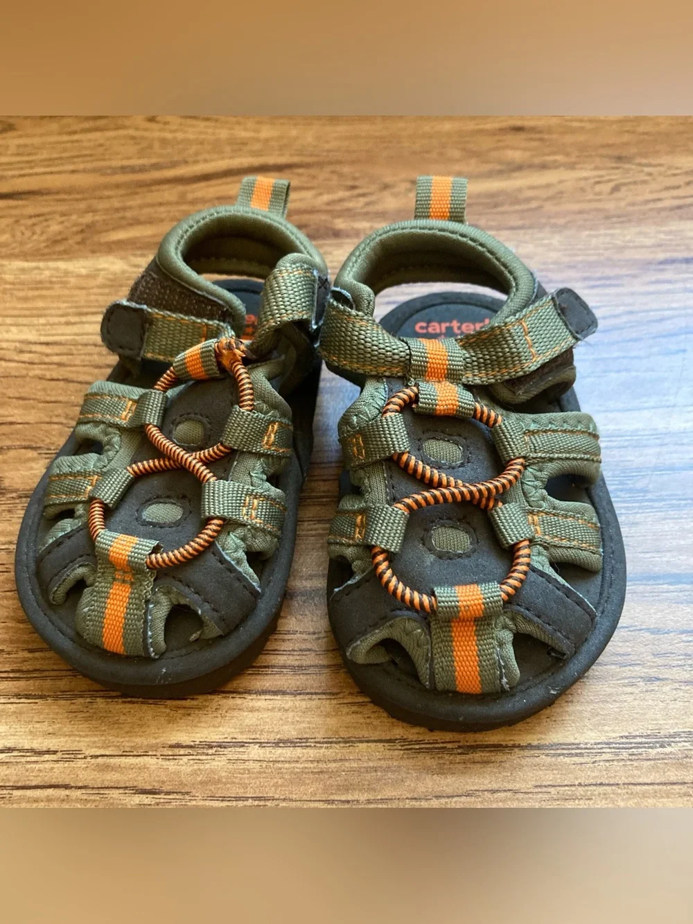 5/$15 Carter’s Baby Olive Green and Orange Sandals 2